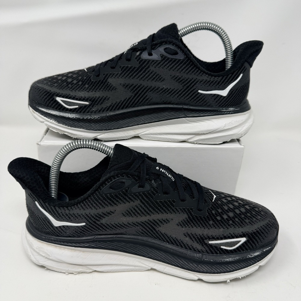 Hoka One One Womens Clifton 9 Size 7.5B Running Shoes 1127896 BWHT Black White - Picture 3 of 10